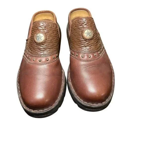 Double H Boots Brown Leather Mules Studded Western Slip-On‎ Women's Size 7 - Picture 3 of 5